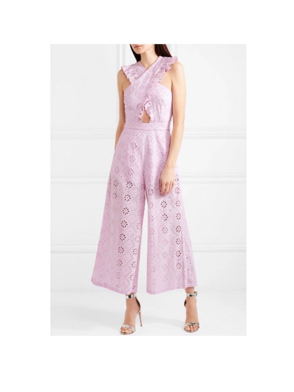 ALICE MCCALL Limonada Ruffled Broderie Anglaise Cotton Jumpsuit Lilac Size 4